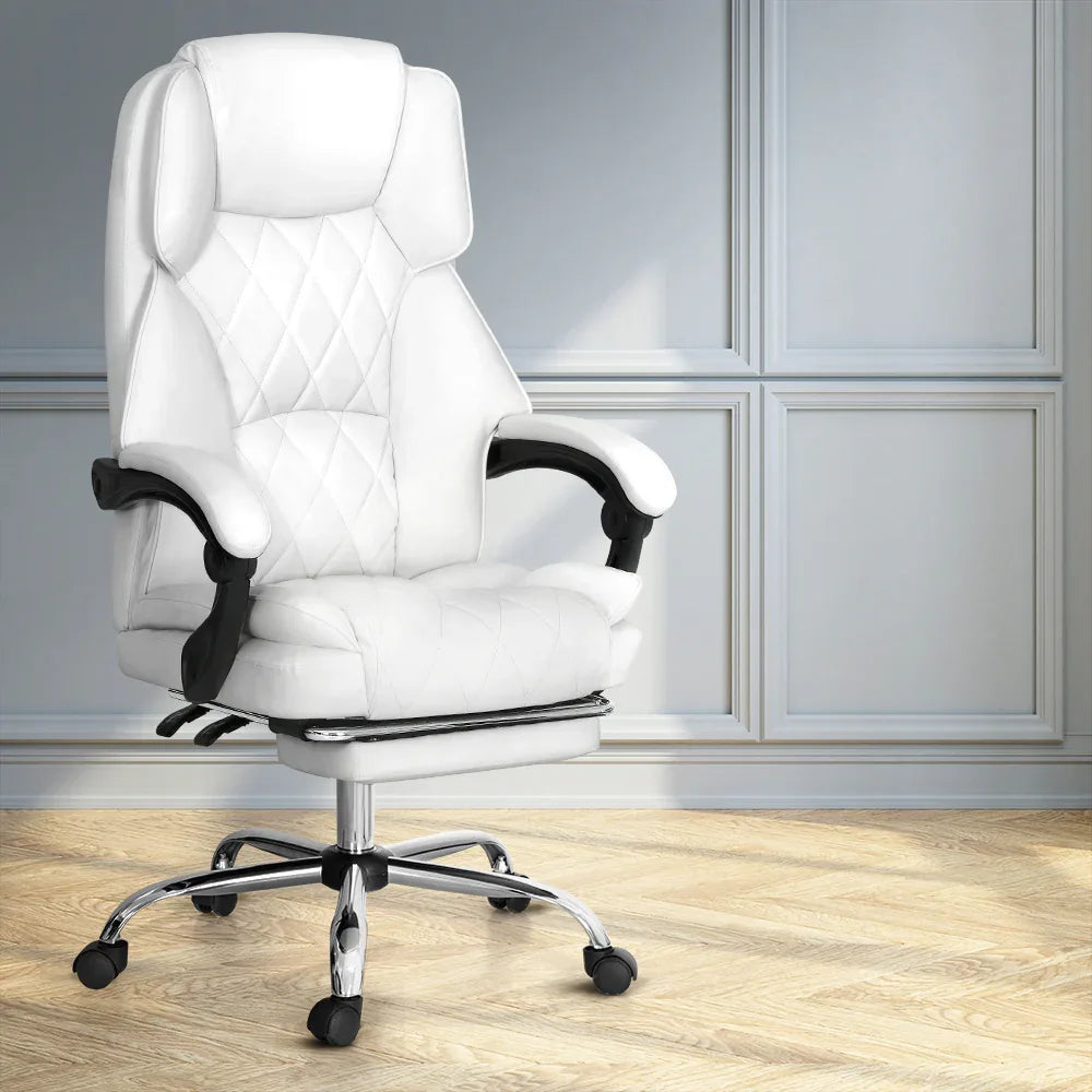 Artiss Executive Office Chair Leather Footrest White - Mekamart Australia