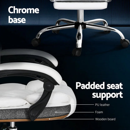 Artiss Executive Office Chair Leather Footrest White - Mekamart Australia