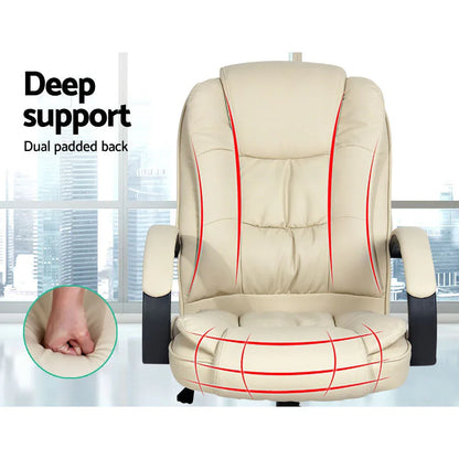 Artiss Executive Office Chair Leather Tilt Beige - Mekamart Australia