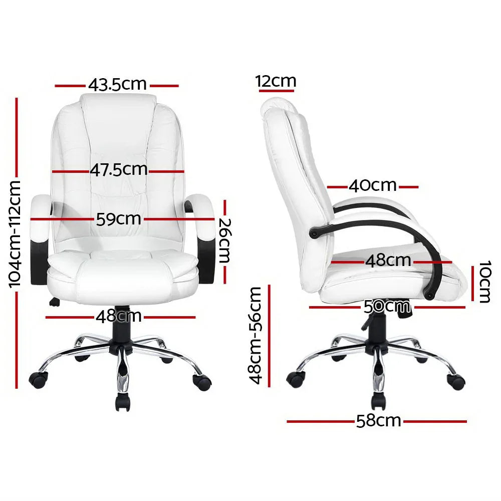 Artiss Executive Office Chair Leather Tilt White - Mekamart Australia