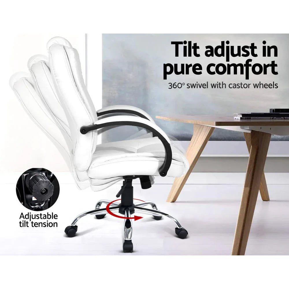 Artiss Executive Office Chair Leather Tilt White - Mekamart Australia