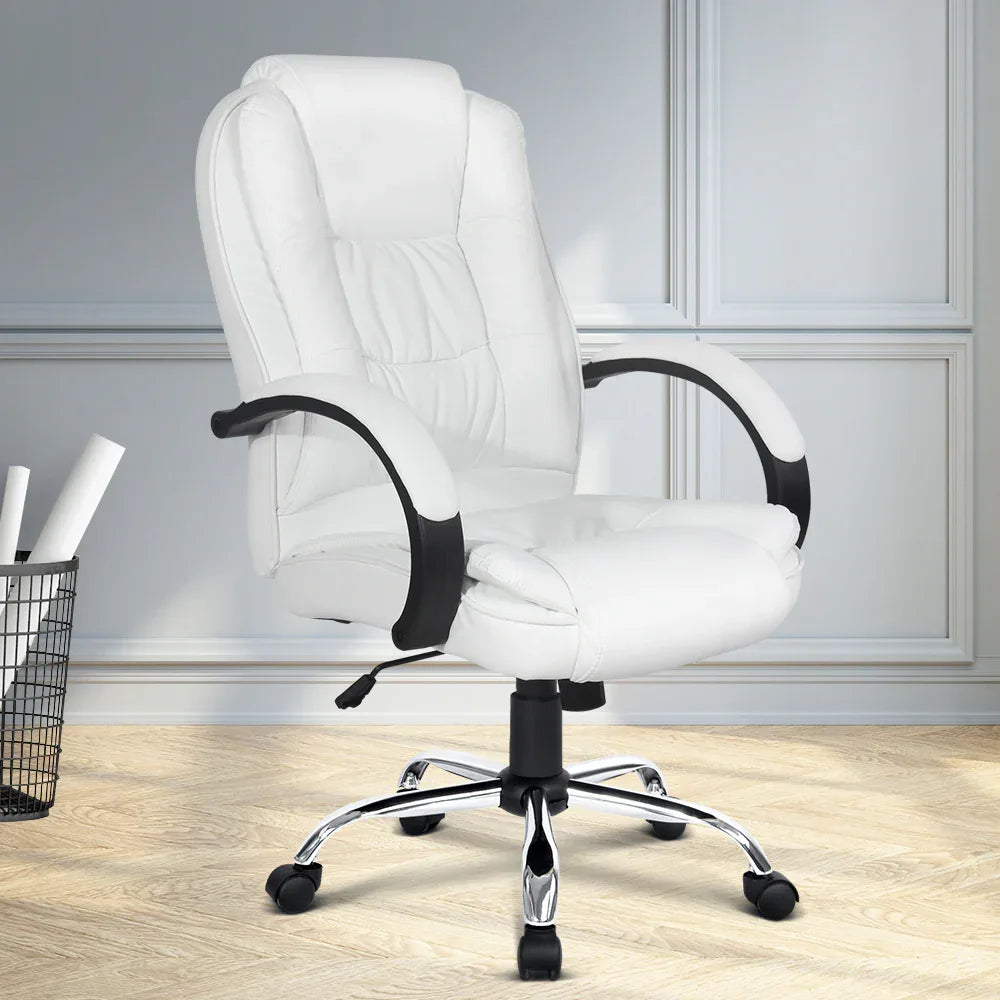 Artiss Executive Office Chair Leather Tilt White - Mekamart Australia