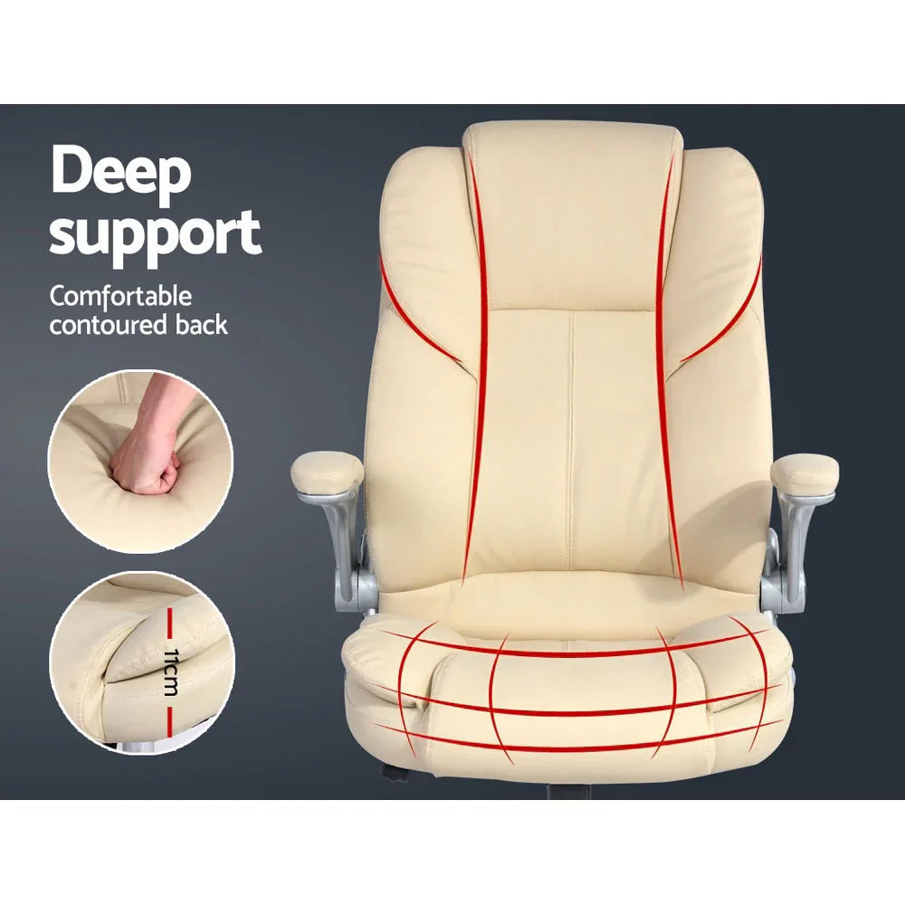 Artiss Executive Office Chair Leather Tilt Beige - Mekamart Australia