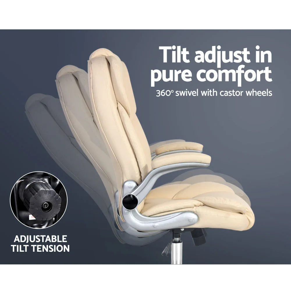 Artiss Executive Office Chair Leather Tilt Beige - Mekamart Australia
