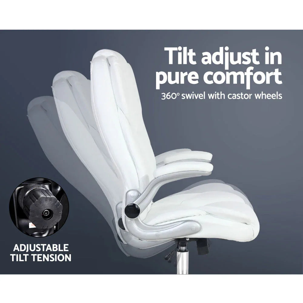 Artiss Executive Office Chair Leather Tilt White - Mekamart Australia