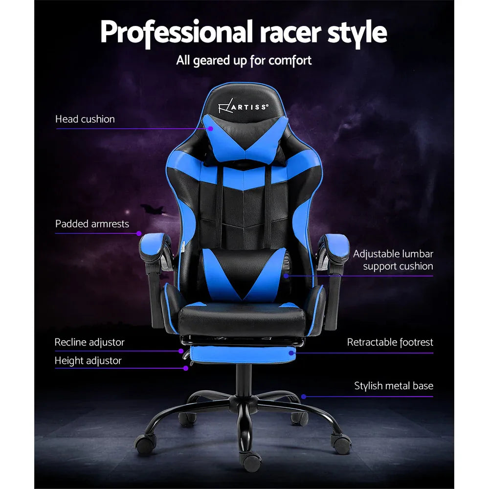 Artiss Gaming Office Chair Recliner Footrest Blue - Mekamart Australia