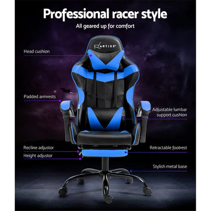 Artiss Gaming Office Chair Recliner Footrest Blue - Mekamart Australia