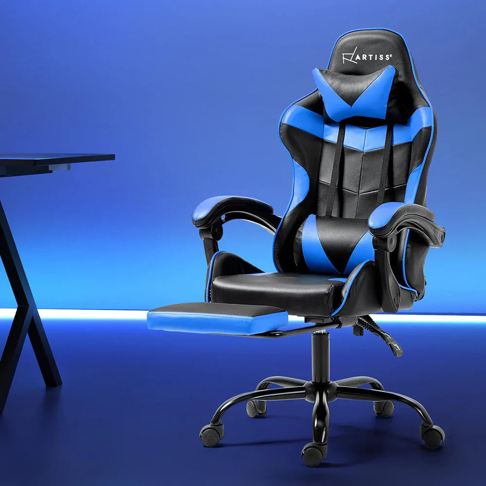 Artiss Gaming Office Chair Recliner Footrest Blue - Mekamart Australia