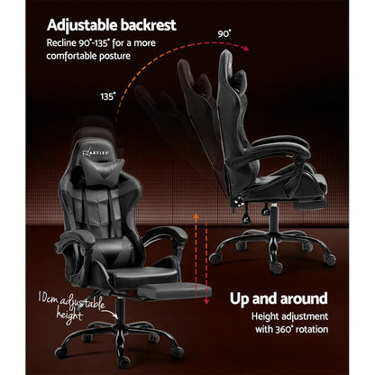 Artiss Gaming Office Chair Executive Computer Leather Chairs Footrest Grey - Mekamart Australia