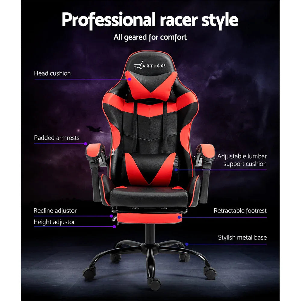 Artiss Gaming Office Chair Recliner Footrest Red - Mekamart Australia
