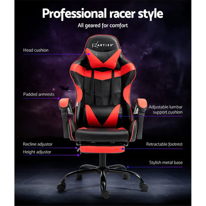 Artiss Gaming Office Chair Recliner Footrest Red - Mekamart Australia