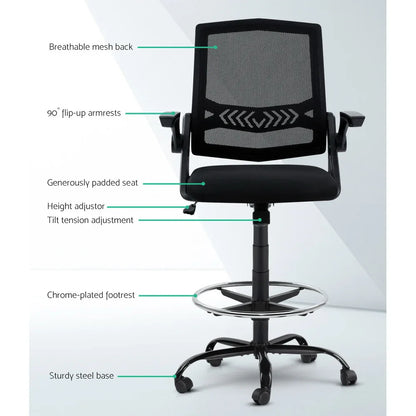 Artiss Office Chair Drafting Stool Mesh Chairs Black - Mekamart Australia