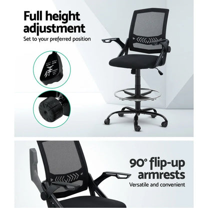 Artiss Office Chair Drafting Stool Mesh Chairs Black - Mekamart Australia