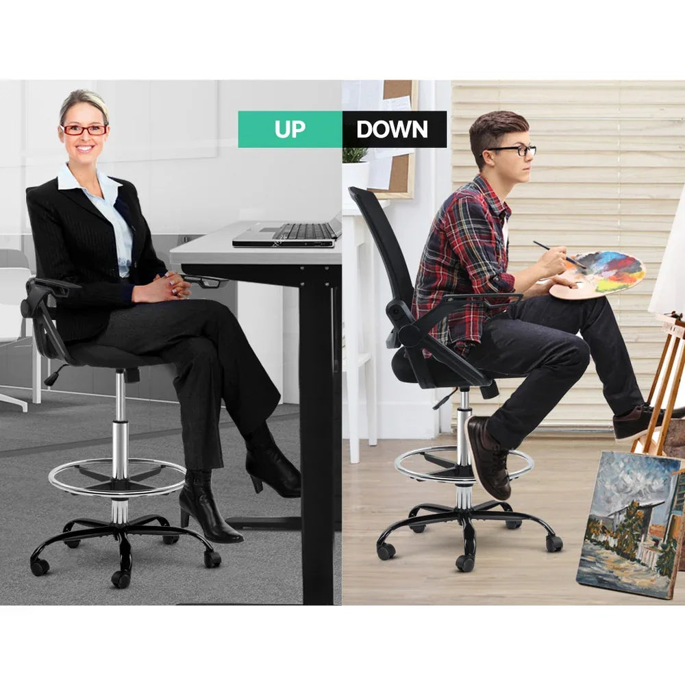Artiss Office Chair Drafting Stool Mesh Chairs Black - Mekamart Australia