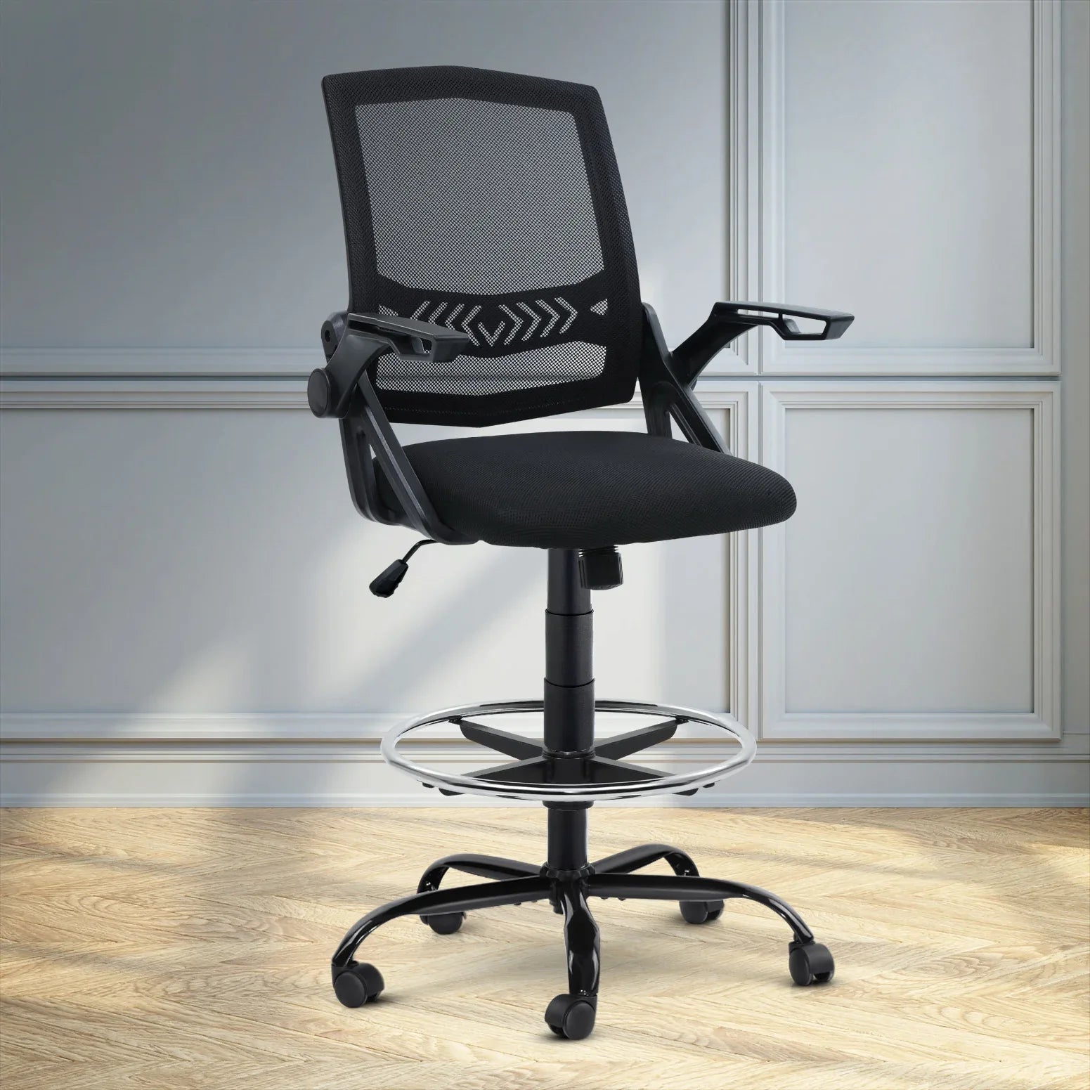 Artiss Office Chair Drafting Stool Mesh Chairs Black - Mekamart Australia