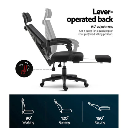 Artiss Mesh Office Chair Recliner Black - Mekamart Australia