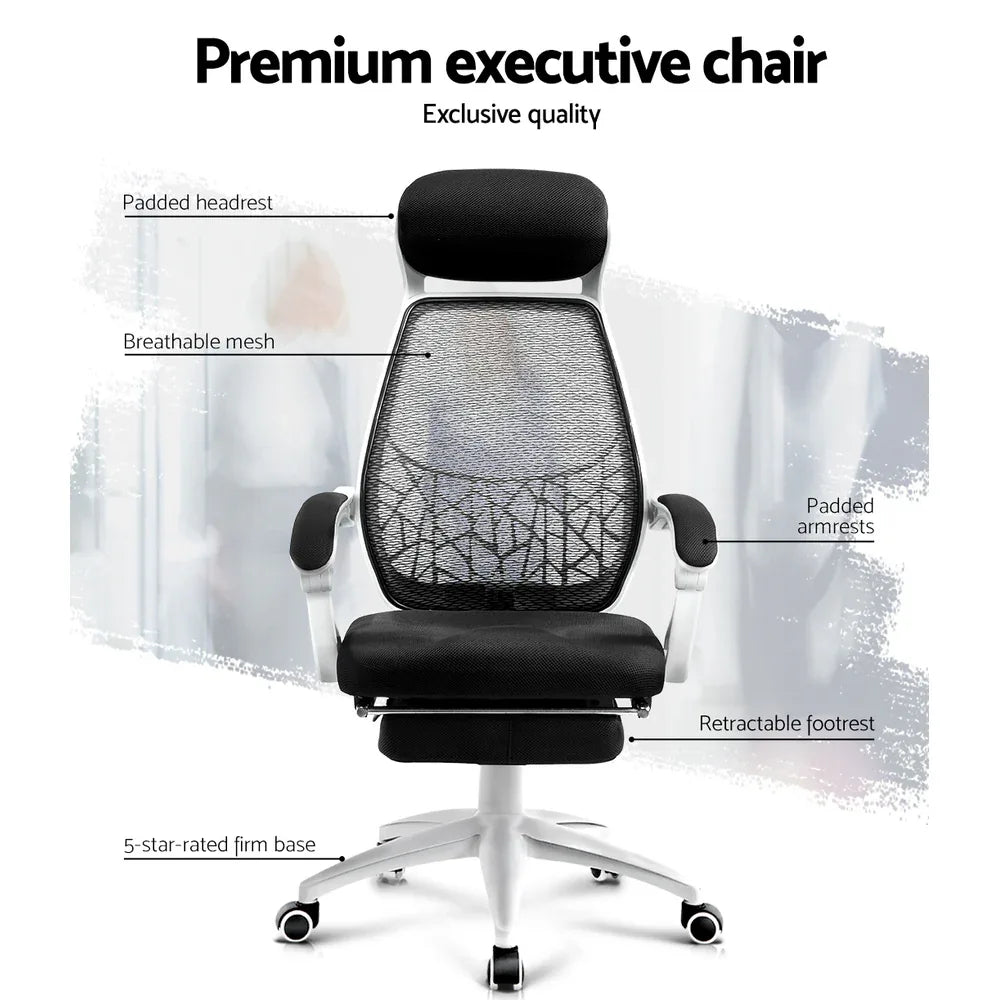 Artiss Mesh Office Chair Recliner Black White - Mekamart Australia