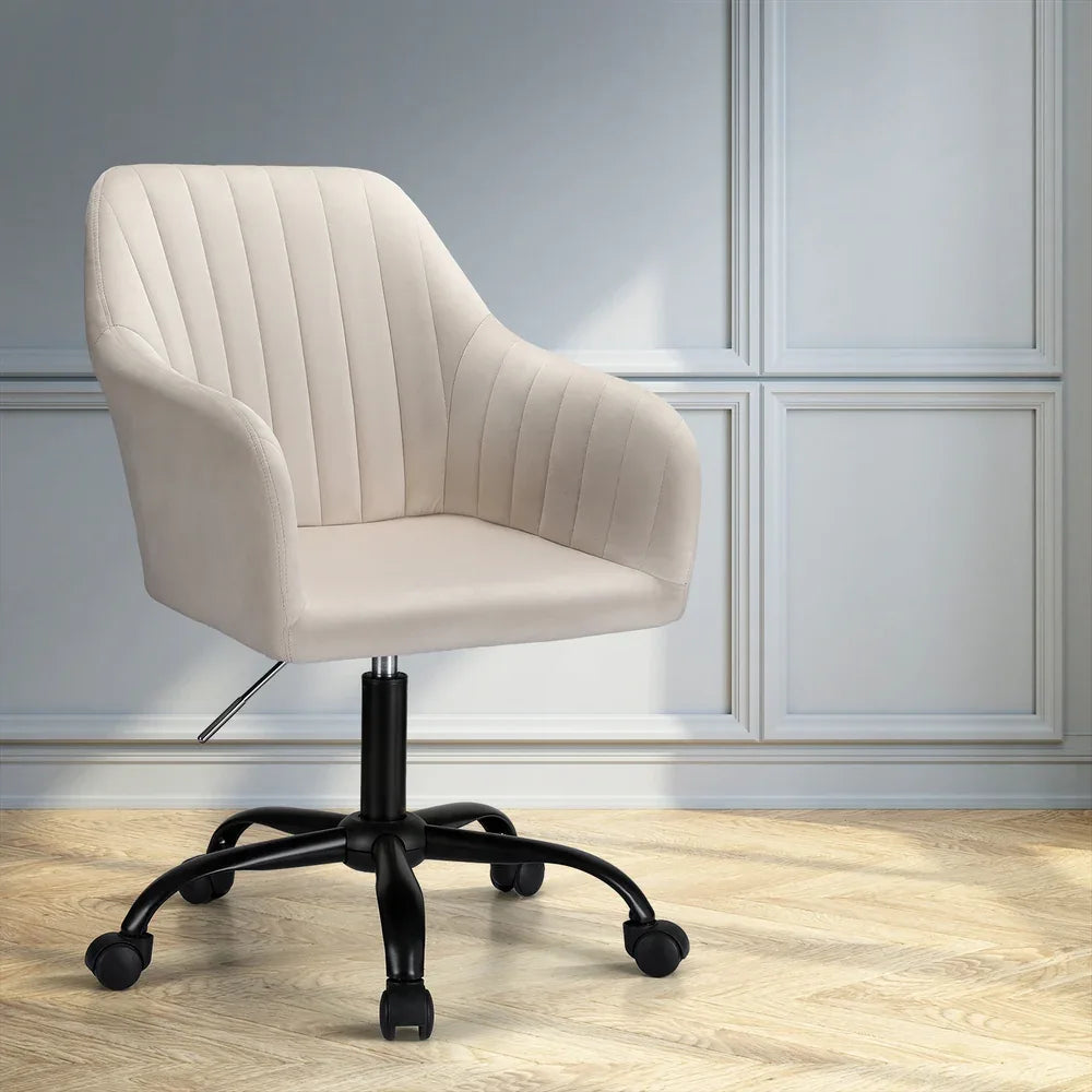 Artiss Office Chair Velvet Seat Cream - Mekamart Australia