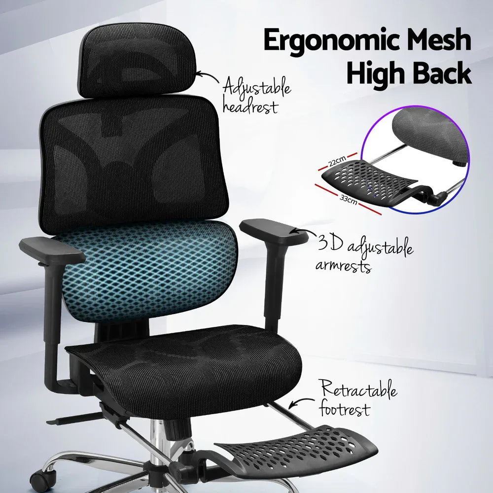 Artiss Ergonomic Office Chair Footrest Black - Mekamart Australia