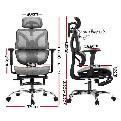 Artiss Ergonomic Office Chair Footrest Grey - Mekamart Australia