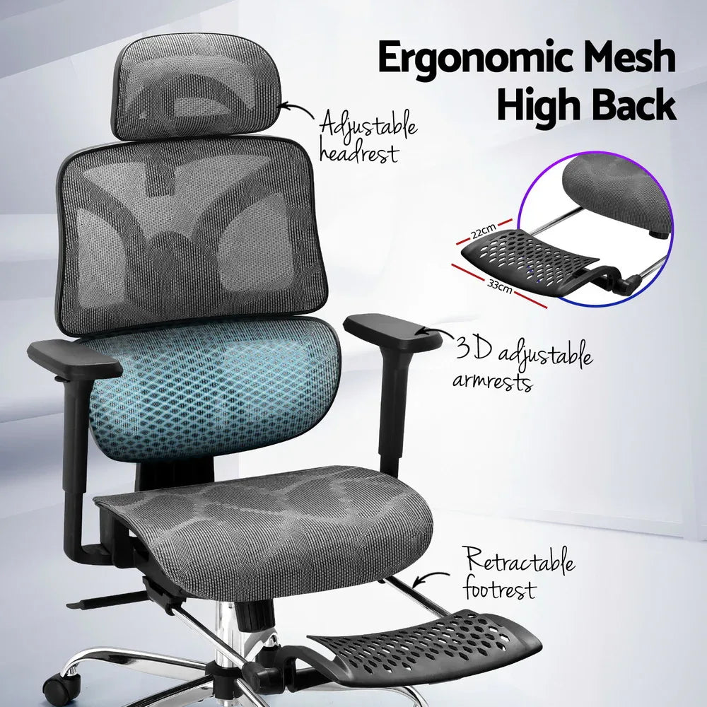 Artiss Ergonomic Office Chair Footrest Grey - Mekamart Australia