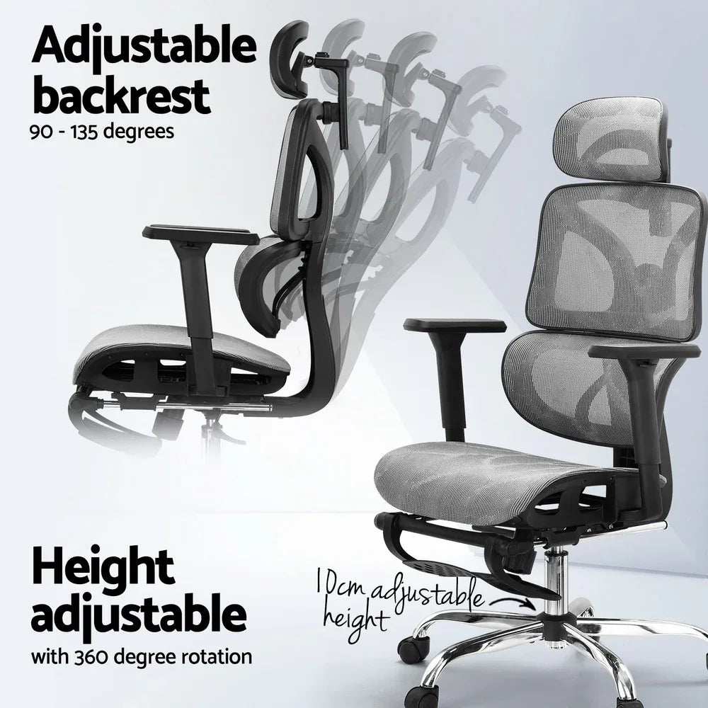 Artiss Ergonomic Office Chair Footrest Grey - Mekamart Australia