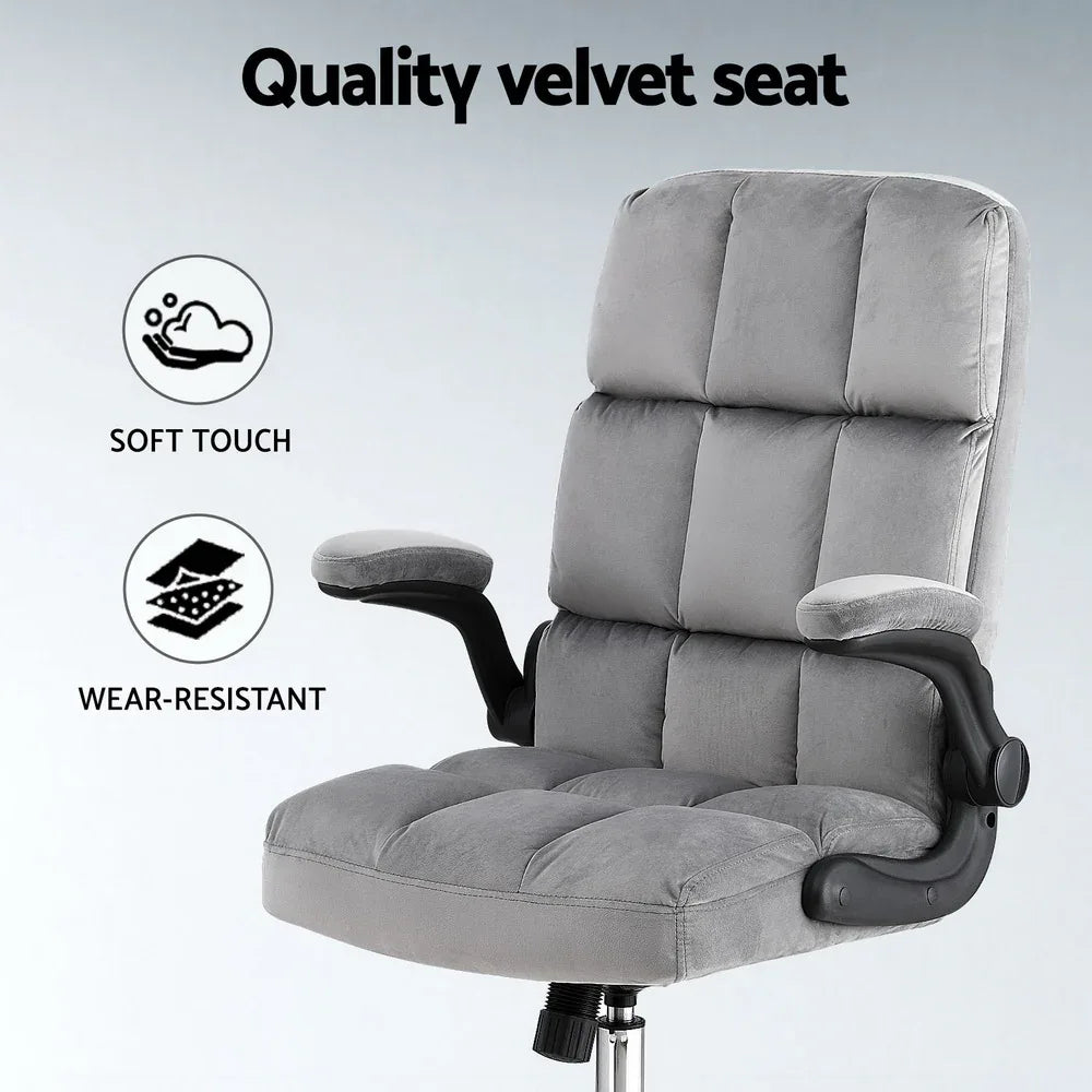 Artiss Office Chair Velvet Seat Racing Gaming Computer Desk Chairs Armrest Grey - Mekamart Australia