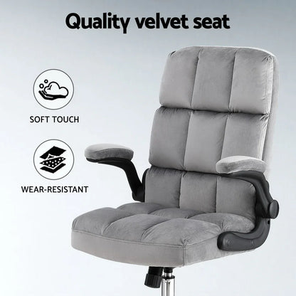 Artiss Office Chair Velvet Seat Racing Gaming Computer Desk Chairs Armrest Grey - Mekamart Australia