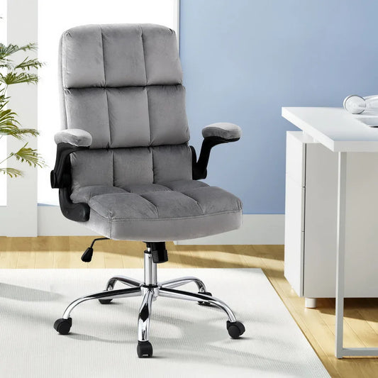 Artiss Office Chair Velvet Seat Racing Gaming Computer Desk Chairs Armrest Grey - Mekamart Australia
