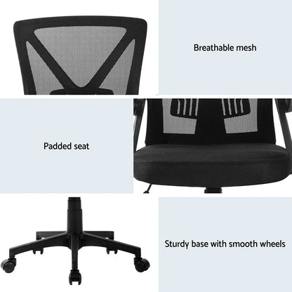 Artiss 2x Mesh Office Chair Mid Back Black - Mekamart Australia