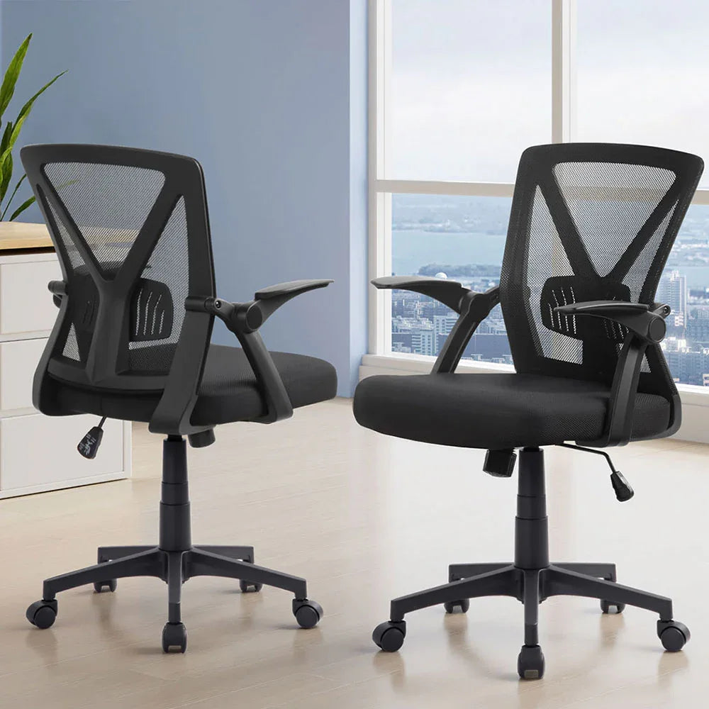 Artiss 2x Mesh Office Chair Mid Back Black - Mekamart Australia