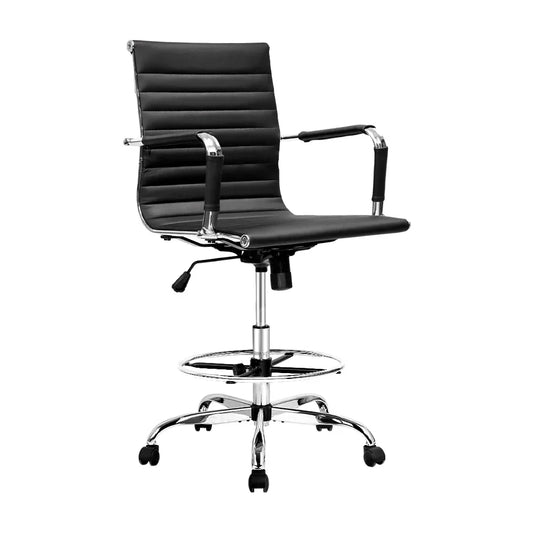 Artiss Office Chair Drafting Stool Leather Chairs Black - Mekamart Australia
