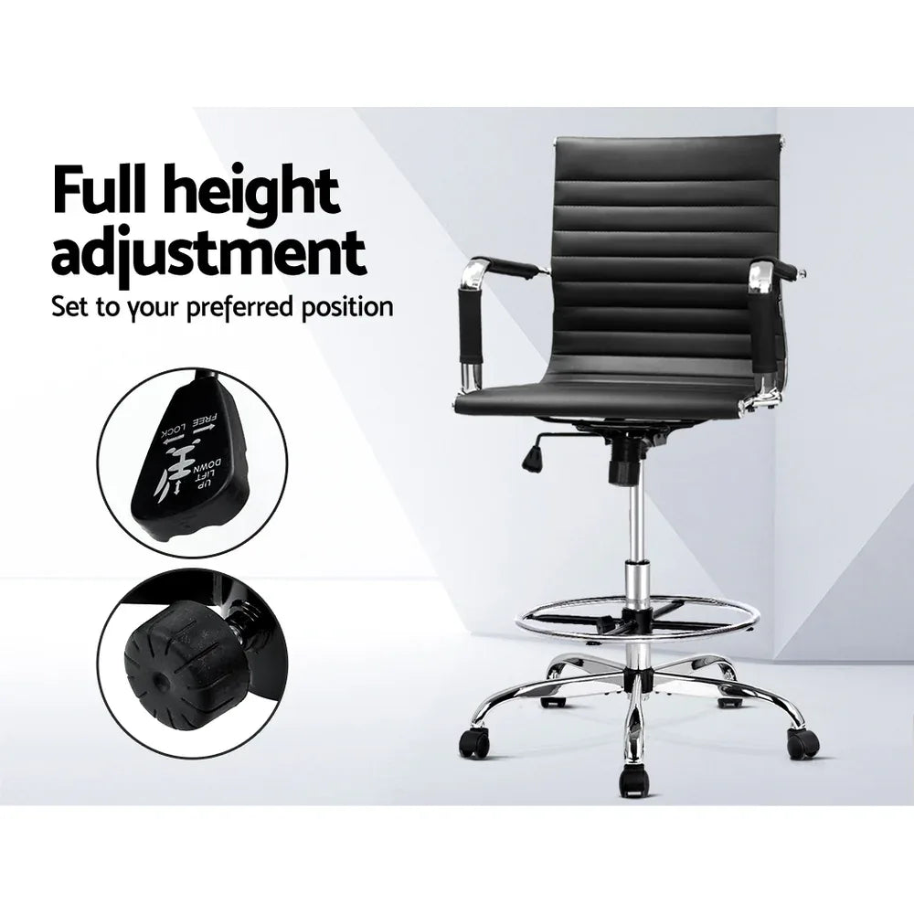 Artiss Office Chair Drafting Stool Leather Chairs Black - Mekamart Australia