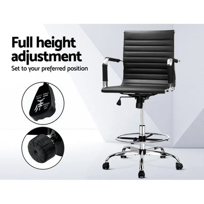 Artiss Office Chair Drafting Stool Leather Chairs Black - Mekamart Australia
