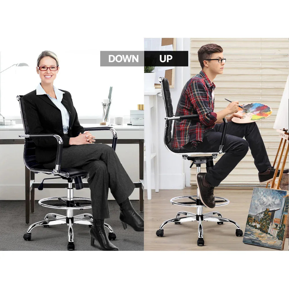 Artiss Office Chair Drafting Stool Leather Chairs Black - Mekamart Australia
