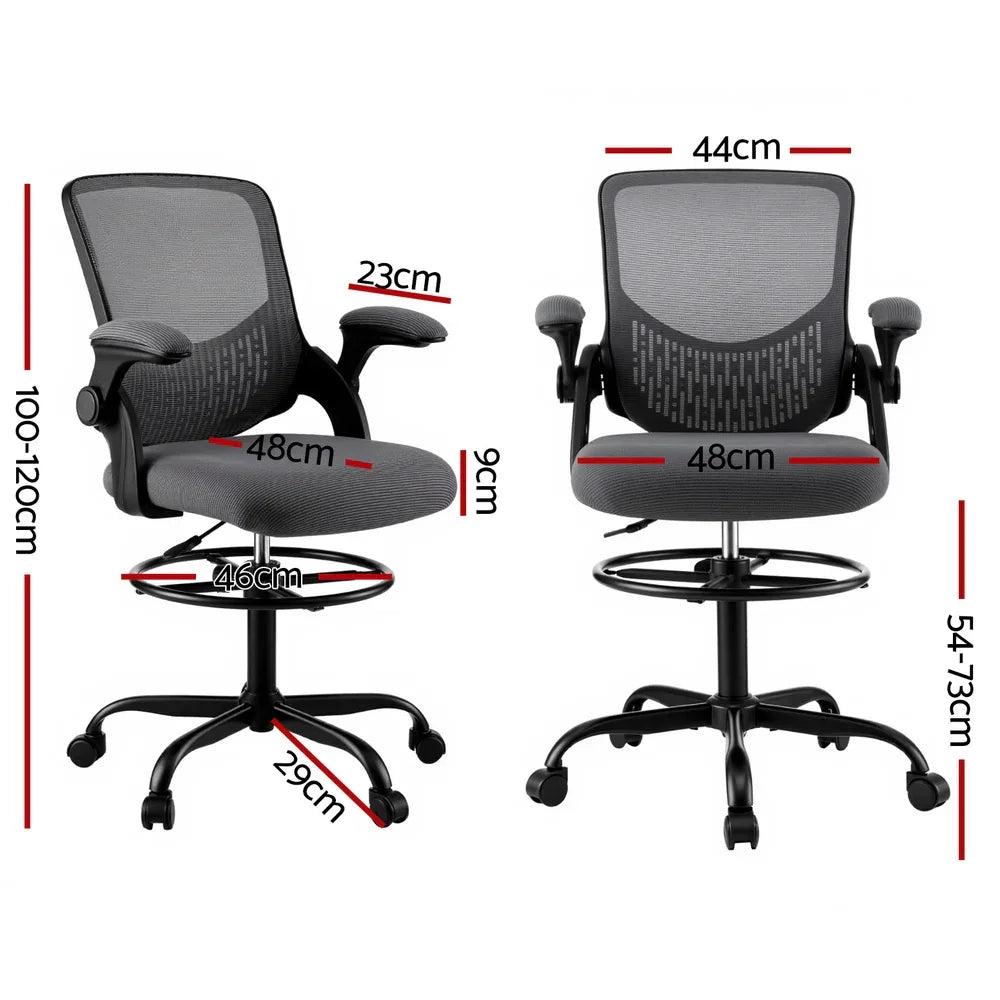 Artiss Office Chair Drafting Chairs Stool Computer Desk Studios Mesh Grey - Mekamart Australia