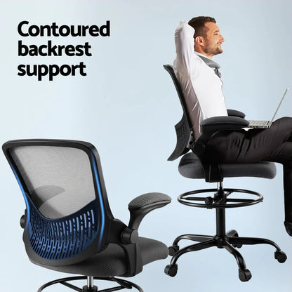 Artiss Office Chair Drafting Chairs Stool Computer Desk Studios Mesh Grey - Mekamart Australia