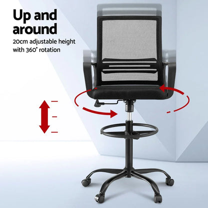 Artiss Office Chair Drafting Chairs Stool Computer Desk Studios Mesh Black - Mekamart Australia