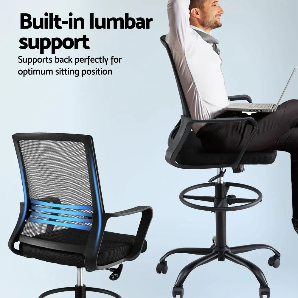 Artiss Office Chair Drafting Chairs Stool Computer Desk Studios Mesh Black - Mekamart Australia