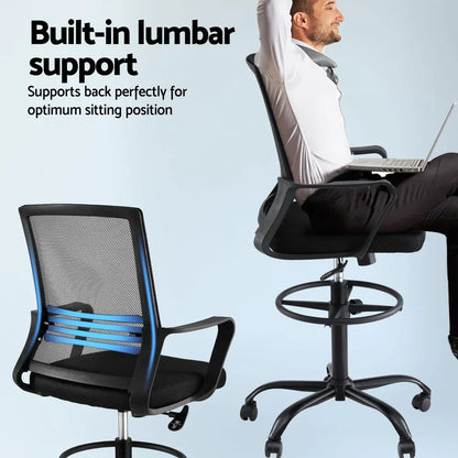 Artiss Office Chair Drafting Chairs Stool Computer Desk Studios Mesh Black - Mekamart Australia