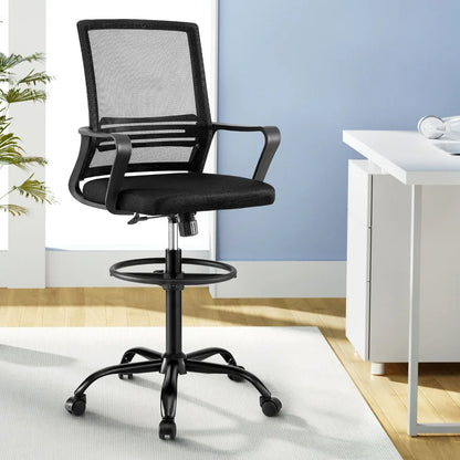 Artiss Office Chair Drafting Chairs Stool Computer Desk Studios Mesh Black - Mekamart Australia