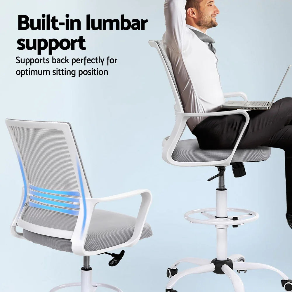 Artiss Office Chair Drafting Chairs Stool Computer Desk Studios Mesh White - Mekamart Australia