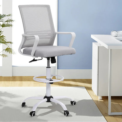 Artiss Office Chair Drafting Chairs Stool Computer Desk Studios Mesh White - Mekamart Australia