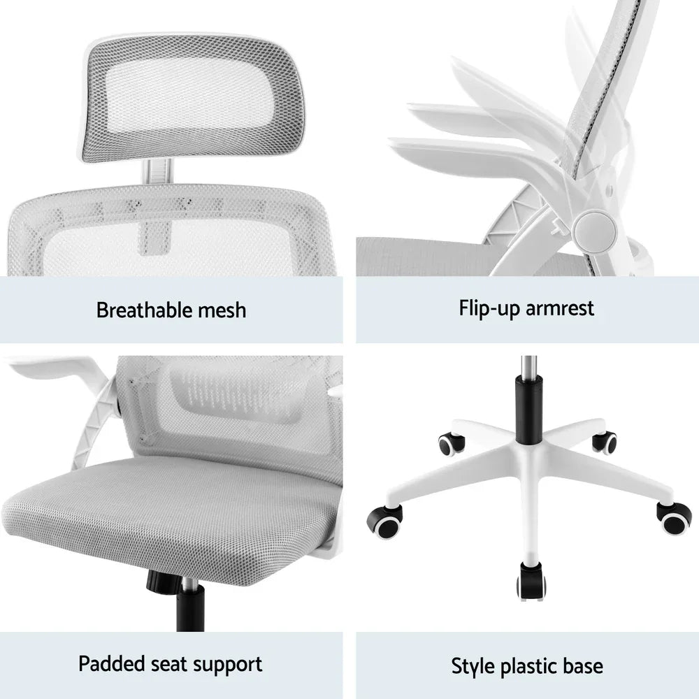 Artiss Ergonomic Office Chair Computer Desk Chairs Headrest Adjustable Grey - Mekamart Australia