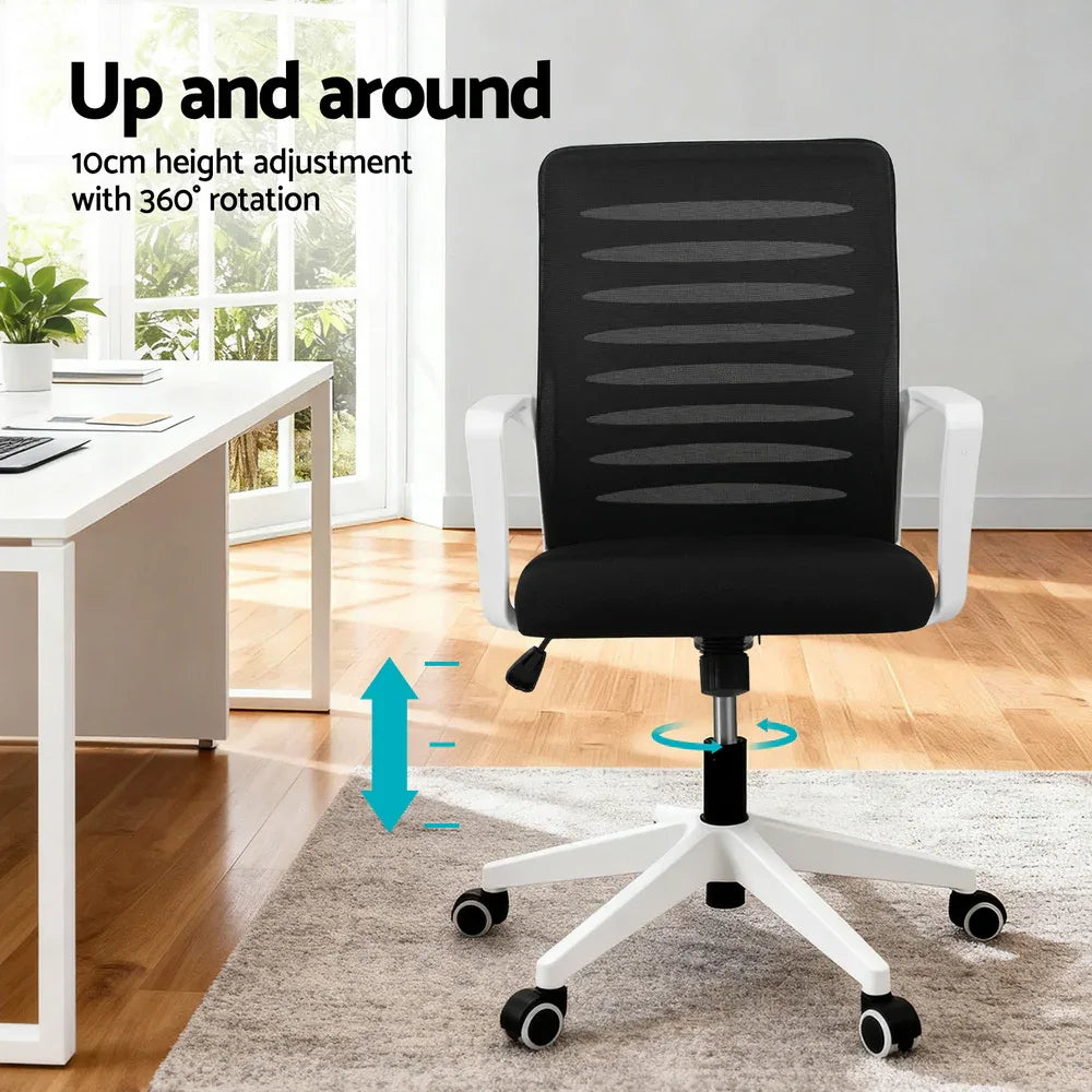 Artiss Ergonomic Office Chair Mesh Computer Desk Chairs with Lumbar Support, Height Adjustment Swivel Chair Mid Back for Home Office Study, Black and White - Mekamart Australia