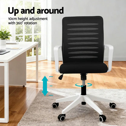 Artiss Ergonomic Office Chair Mesh Computer Desk Chairs with Lumbar Support, Height Adjustment Swivel Chair Mid Back for Home Office Study, Black and White - Mekamart Australia