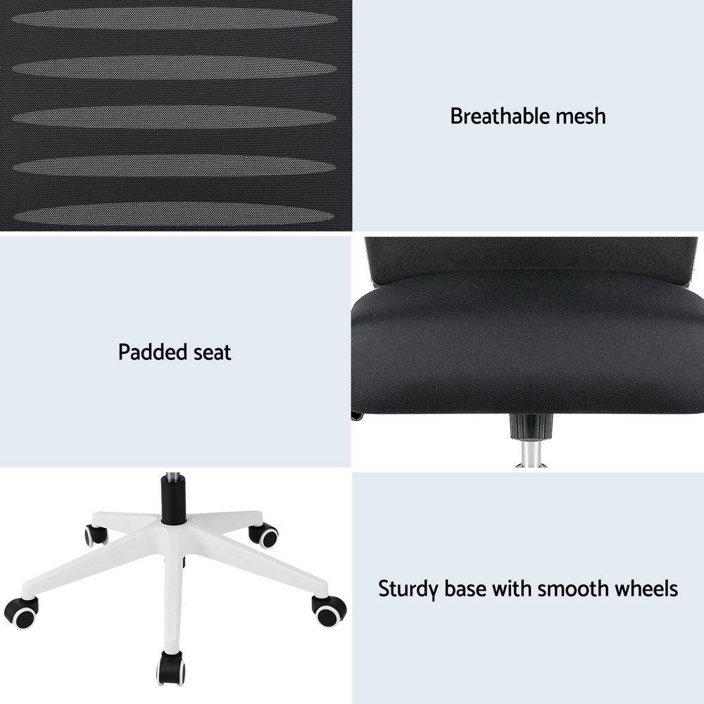 Artiss Ergonomic Office Chair Mesh Computer Desk Chairs with Lumbar Support, Height Adjustment Swivel Chair Mid Back for Home Office Study, Black and White - Mekamart Australia