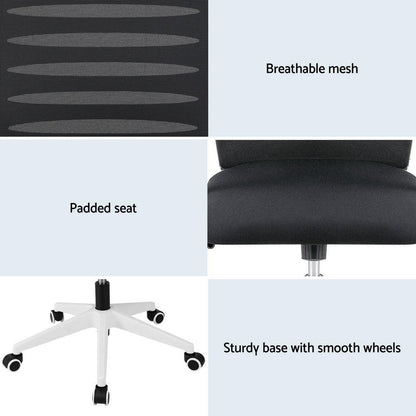 Artiss Ergonomic Office Chair Mesh Computer Desk Chairs with Lumbar Support, Height Adjustment Swivel Chair Mid Back for Home Office Study, Black and White - Mekamart Australia