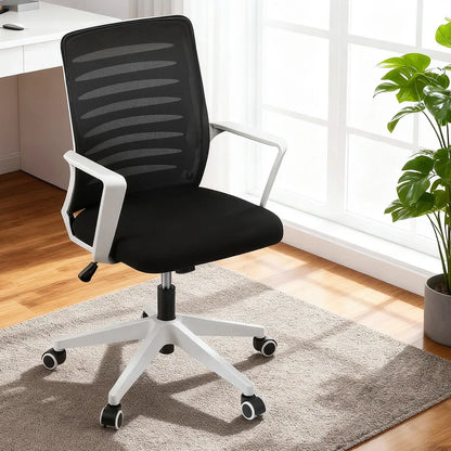 Artiss Ergonomic Office Chair Mesh Computer Desk Chairs with Lumbar Support, Height Adjustment Swivel Chair Mid Back for Home Office Study, Black and White - Mekamart Australia