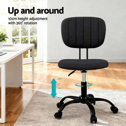 Artiss Armless Office Chair with Wheels, Ergonomic 360° Swivel Home Office Desk Chair, Height Adjustable Computer Task Chair with Fabric Back and Seat for Small Space, Black - Mekamart Australia
